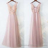 Pink Long A Line Simple Cheap Lace Up Semi Formal Prom Dresses